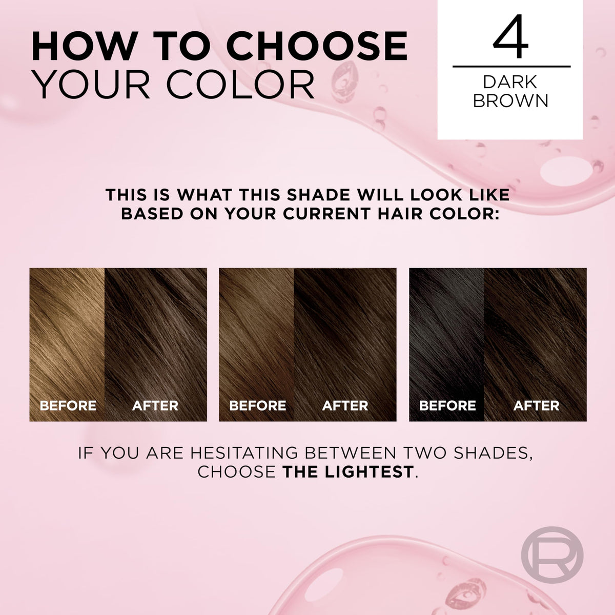 L'Oreal Paris Excellence Crème Hair Dye 4 Dark Brown swatch on hair