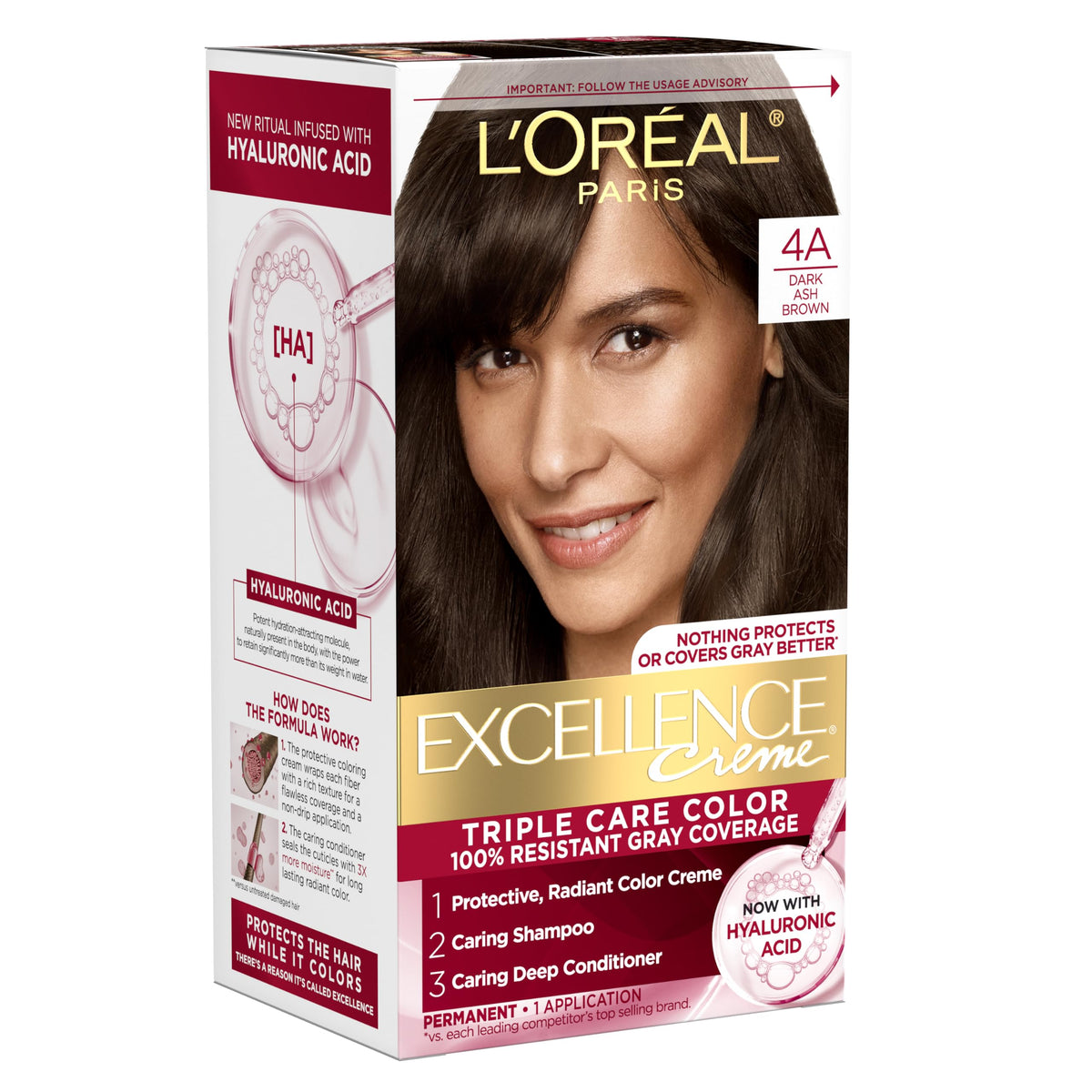 L'Oreal Paris Excellence Crème Hair Dye 4A Dark Ash Brown front view