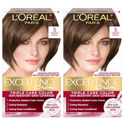 L'Oreal Paris Excellence Crème Hair Dye 5 Medium Brown kit front view