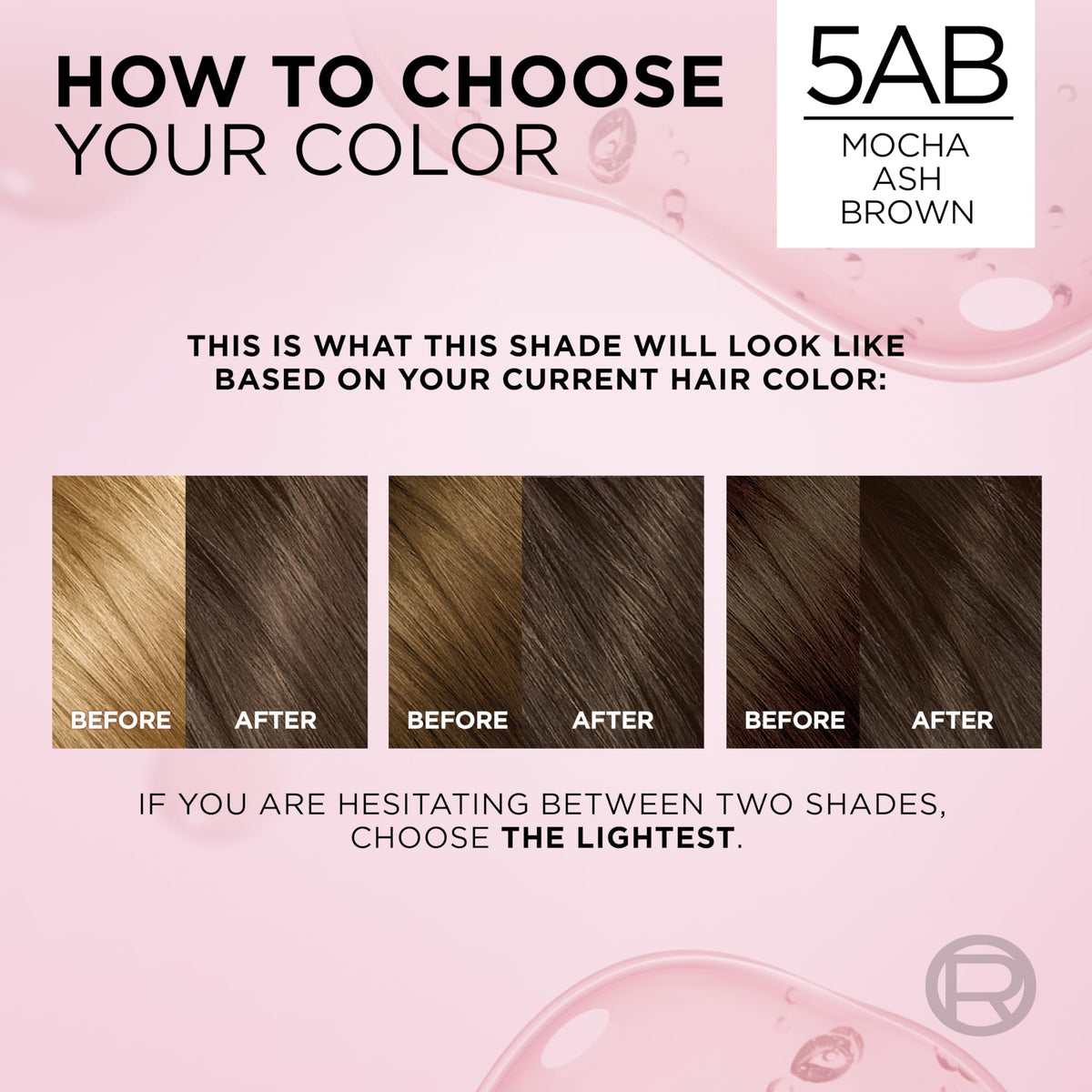 L'Oreal Paris Excellence Crème Hair Dye 5AB Mocha Ash Brown shade comparison chart