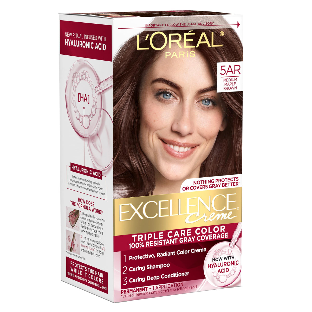 L'Oreal Paris Excellence Crème Hair Dye 5AR Medium Maple Brown front view