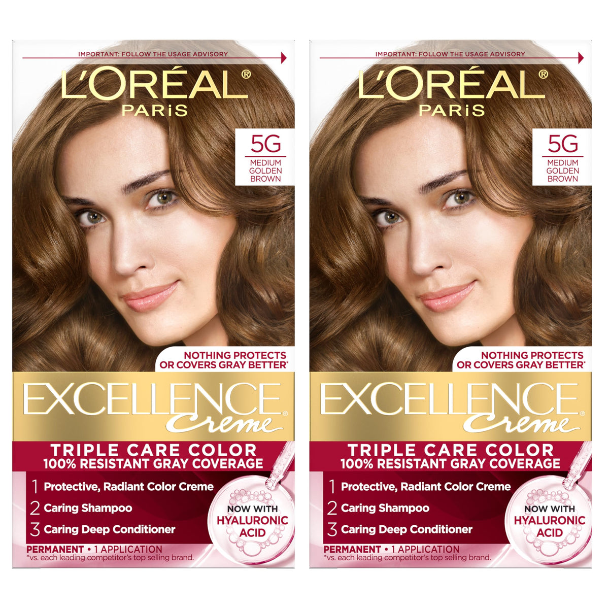 L'Oreal Paris Excellence Crème Hair Dye 5G Medium Golden Brown kit front view