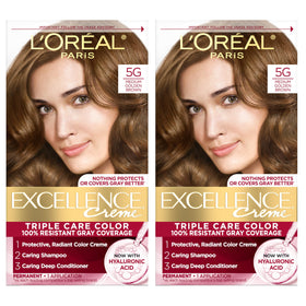 L'Oreal Paris Excellence Crème Hair Dye 5G Medium Golden Brown kit front view