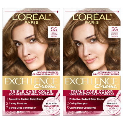 L'Oreal Paris Excellence Crème Hair Dye 5G Medium Golden Brown kit front view
