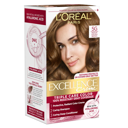 L'Oreal Paris Excellence Crème Hair Dye 5G Medium Golden Brown kit front view