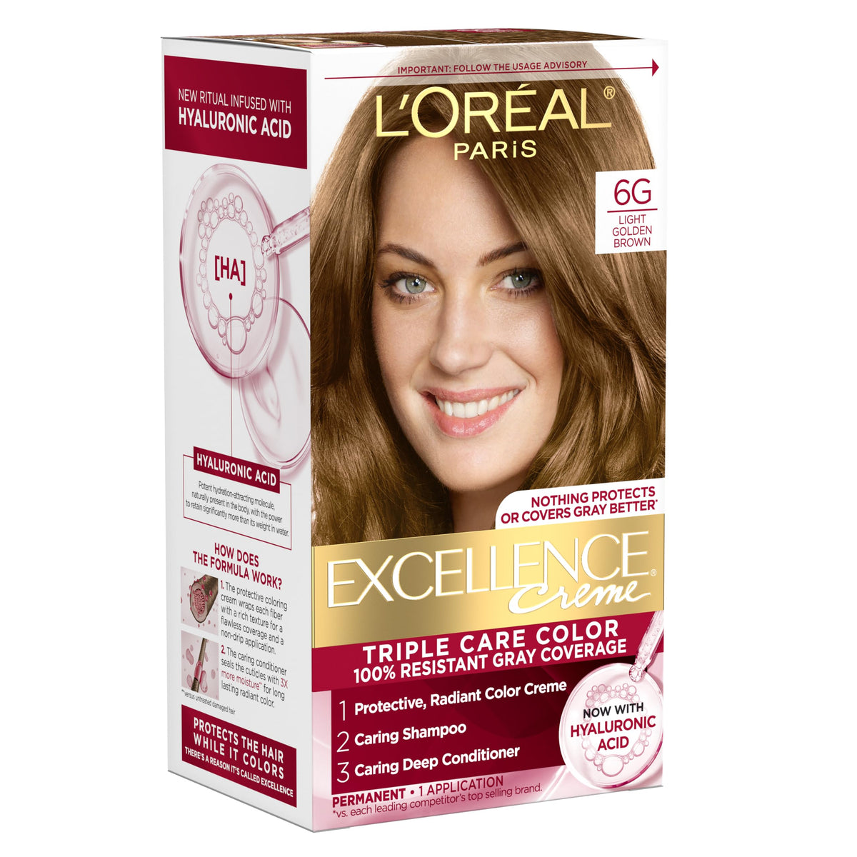 L'Oreal Paris Excellence Crème Hair Dye 6G Light Golden Brown kit front view