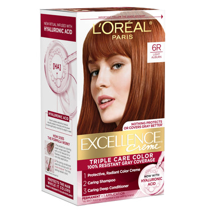 L'Oreal Paris Excellence Crème Hair Dye 6R Light Auburn front view