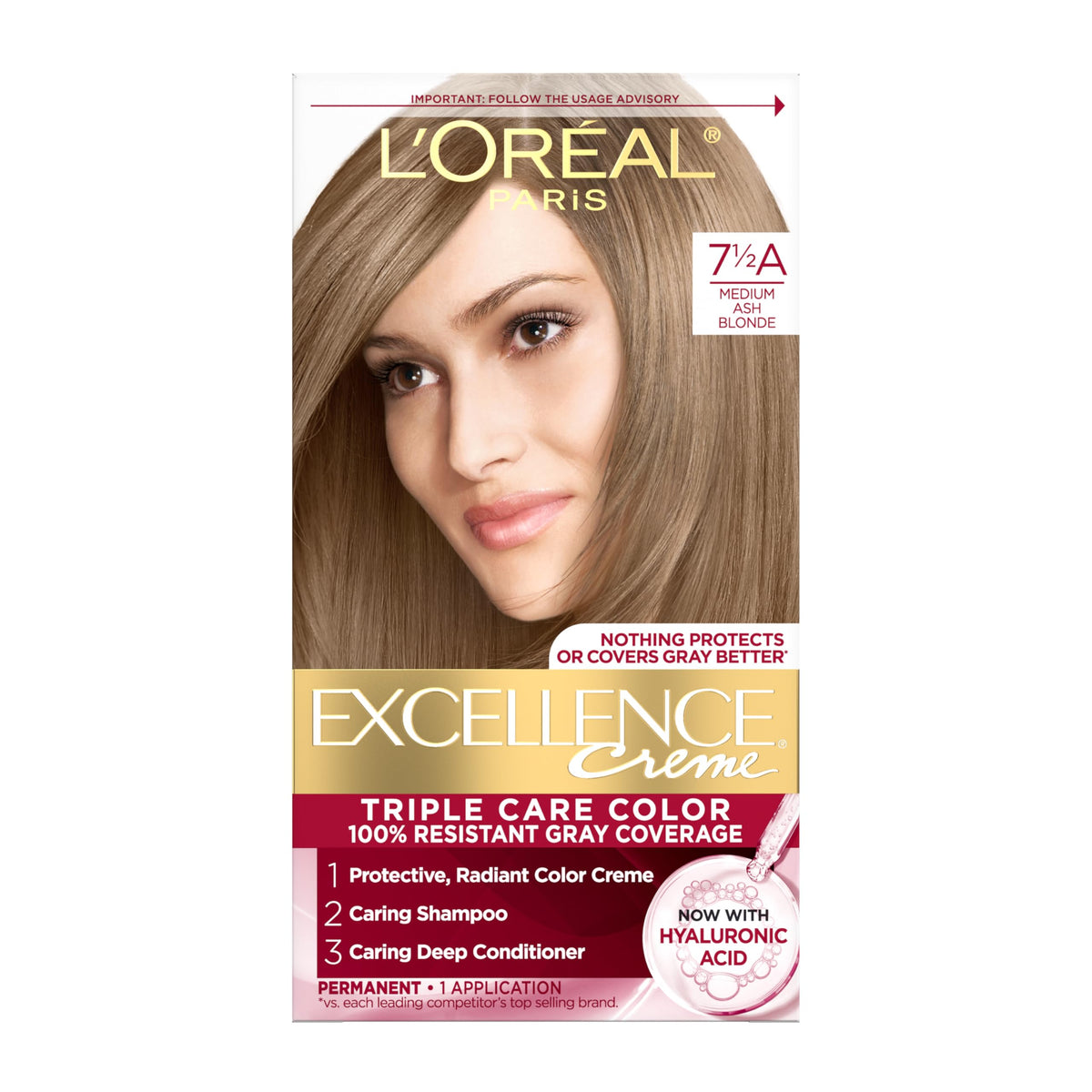 L'Oreal Paris Excellence Crème Hair Dye 7.5A Medium Ash Blonde front view