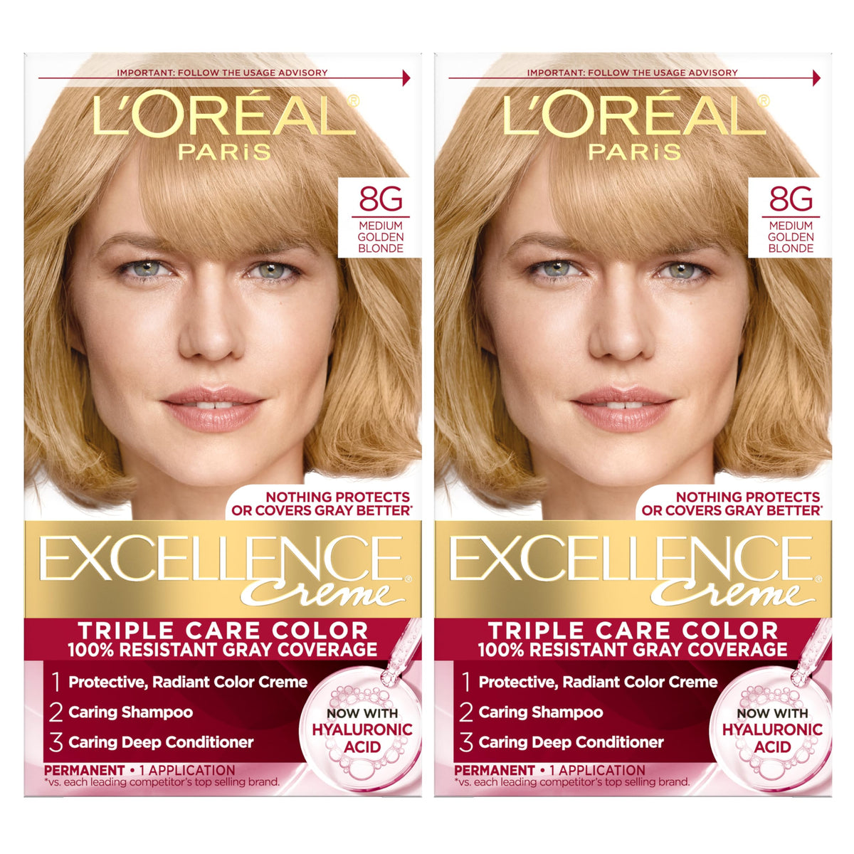 L'Oreal Paris Excellence Crème Hair Dye 8G Medium Golden Blonde front view
