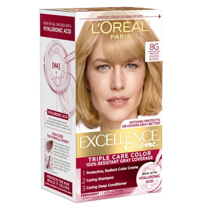 L'Oreal Paris Excellence Crème Hair Dye 8G Medium Golden Blonde packaging front view