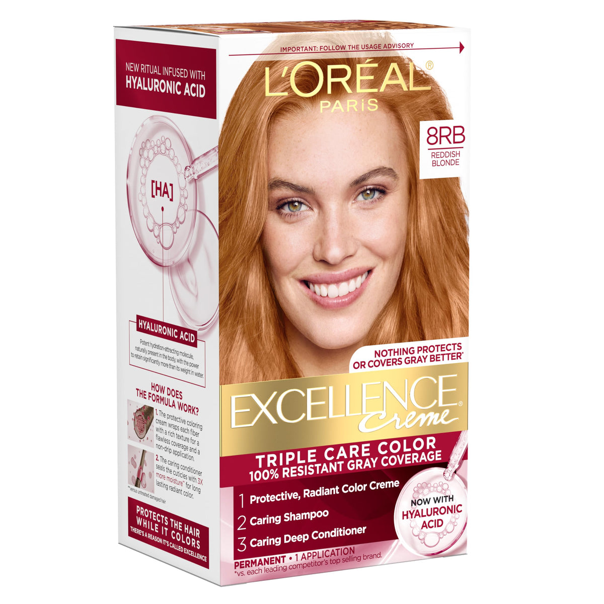 L'Oreal Paris Excellence Crème Hair Dye 8RB Reddish Blonde front view