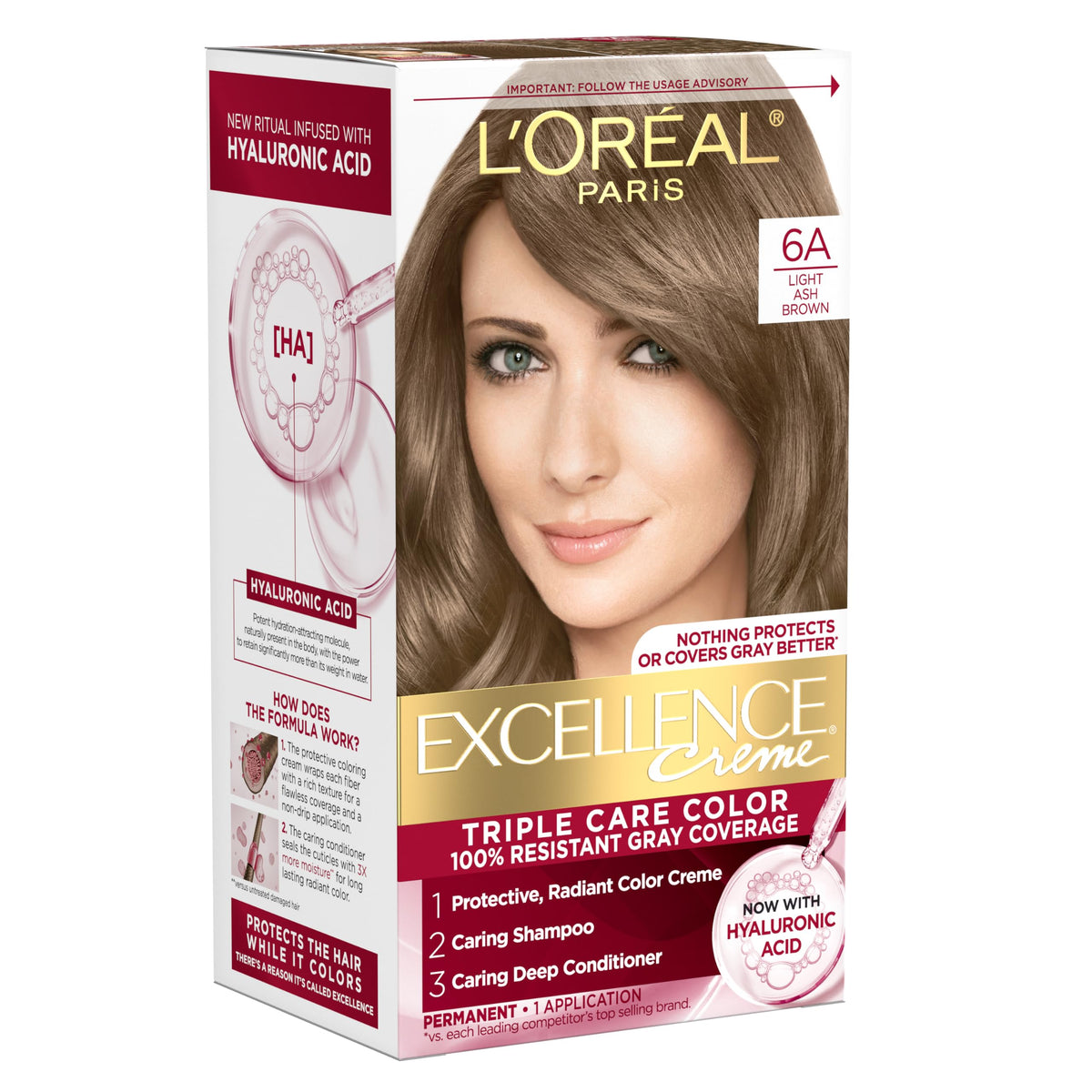 L'Oreal Paris Excellence Crème Hair Dye kit 6A Light Ash Brown front view
