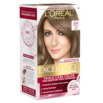 L'Oreal Paris Excellence Crème Hair Dye kit 6A Light Ash Brown front view