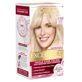 L'Oreal Paris Excellence Crème Hair Dye kit front view with 9.5NB Lightest Natural Blonde