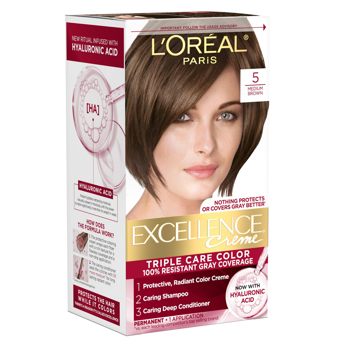 L'Oreal Paris Excellence Crème Permanent Hair Dye 5 Medium Brown front view