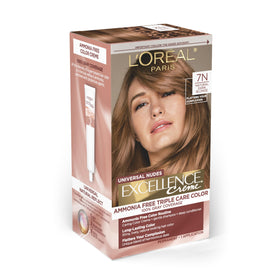 L'Oreal Paris Excellence Universal Nudes 7N Dark Blonde Hair Color kit front view