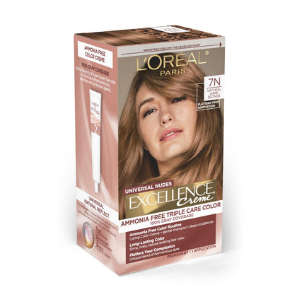L'Oreal Paris Excellence Universal Nudes 7N Dark Blonde Hair Color kit front view