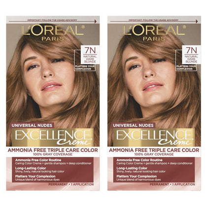L'Oreal Paris Excellence Universal Nudes 7N Dark Blonde hair color kit front view