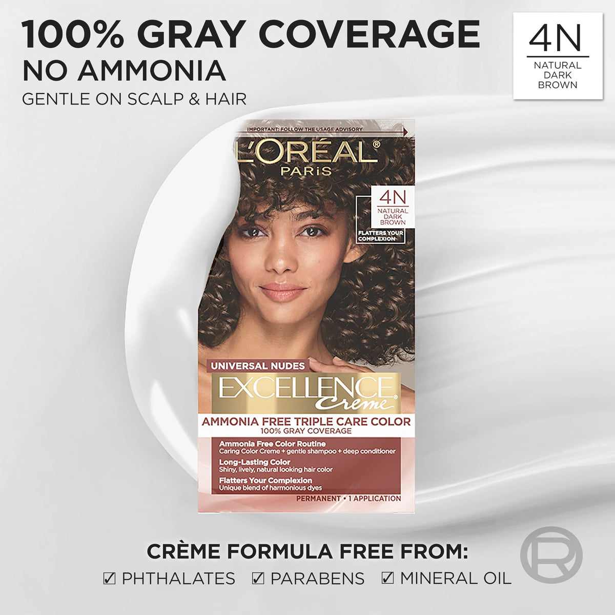 L'Oreal Paris Excellence Universal Nudes Hair Color 4N Dark Brown color cream