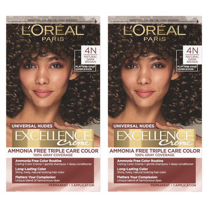 L'Oreal Paris Excellence Universal Nudes Hair Color 4N Dark Brown kit front view