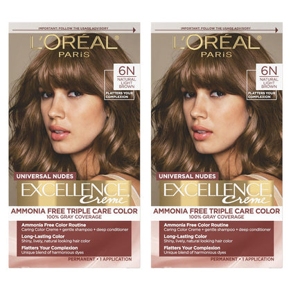 L'Oreal Paris Excellence Universal Nudes Hair Color 6N Natural Light Brown kit front view
