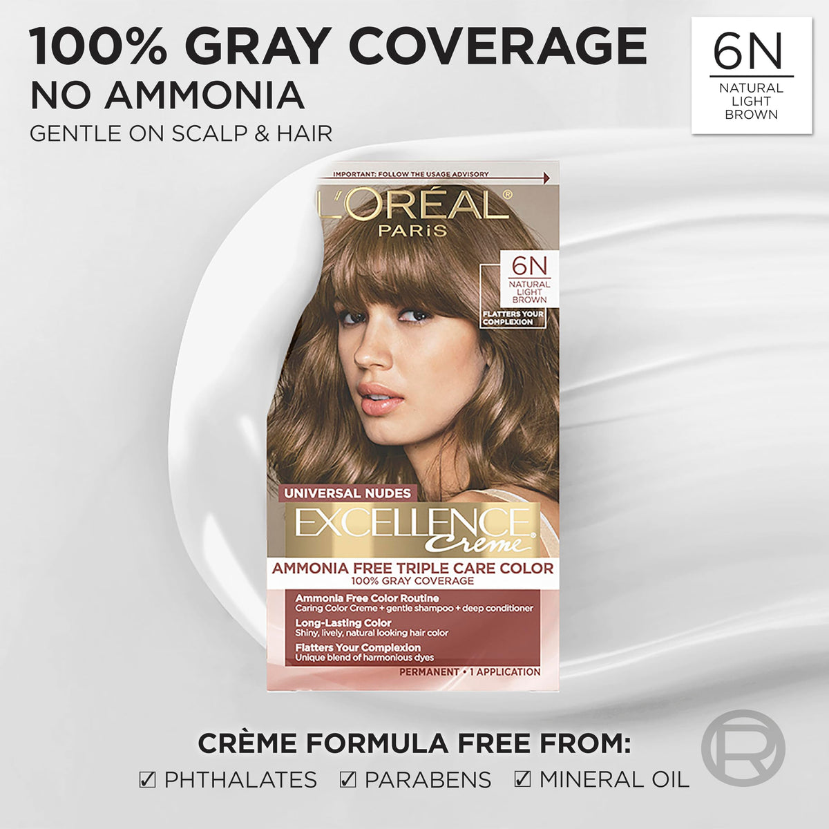 L'Oreal Paris Excellence Universal Nudes Hair Color 6N Natural Light Brown packaging side view