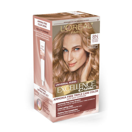 L'Oreal Paris Excellence Universal Nudes Hair Color 8N Natural Blonde front view