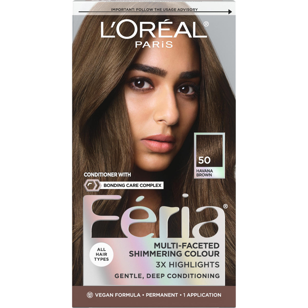 L'Oreal Paris Feria 50 Havana Brown hair dye kit front view