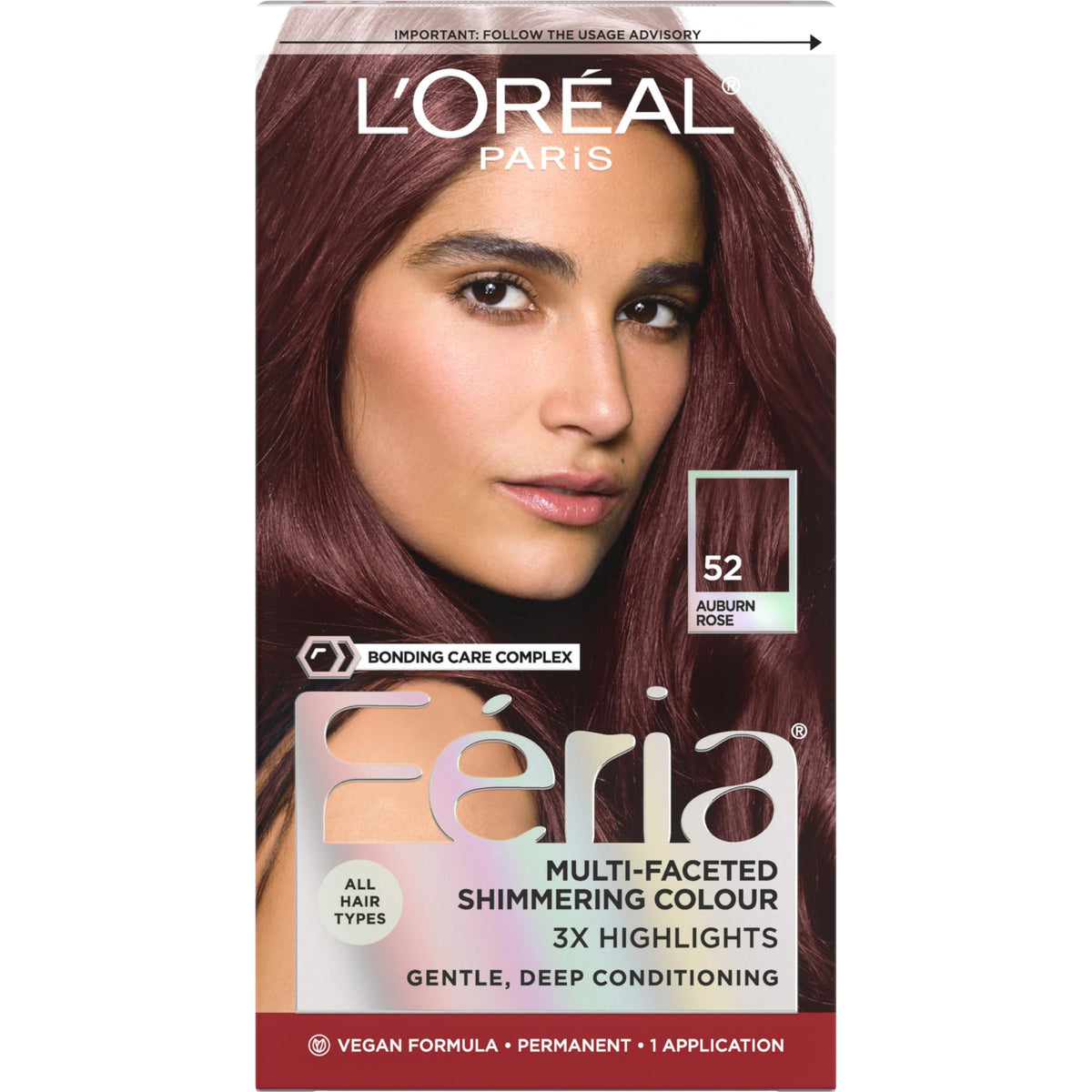 L'Oreal Paris Feria 52 Auburn Rose hair dye kit front view
