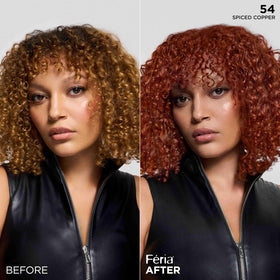 L'Oreal Paris Feria 54 Spiced Copper hair color results on model
