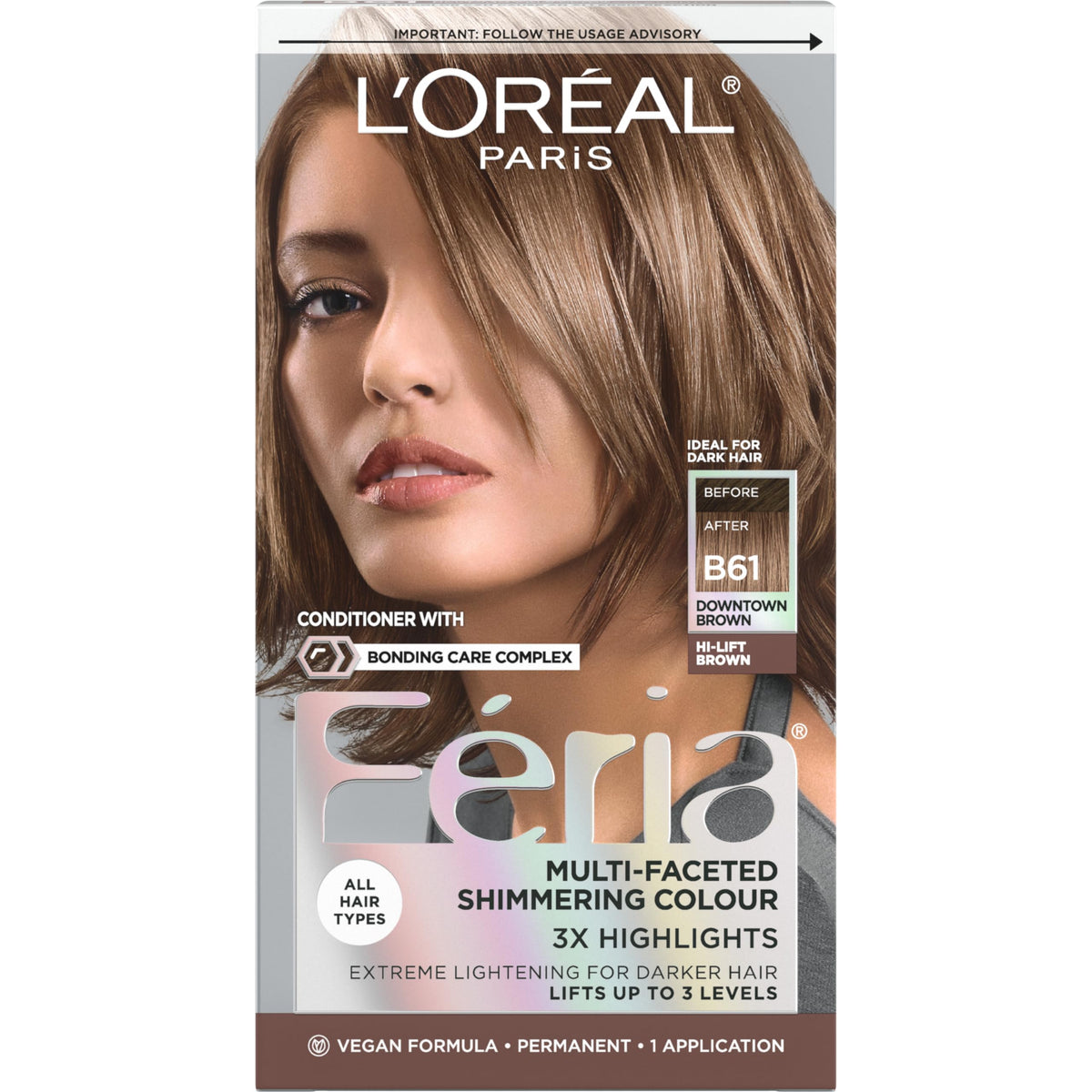 L'Oreal Paris Feria B61 Downtown Brown hair dye kit front view