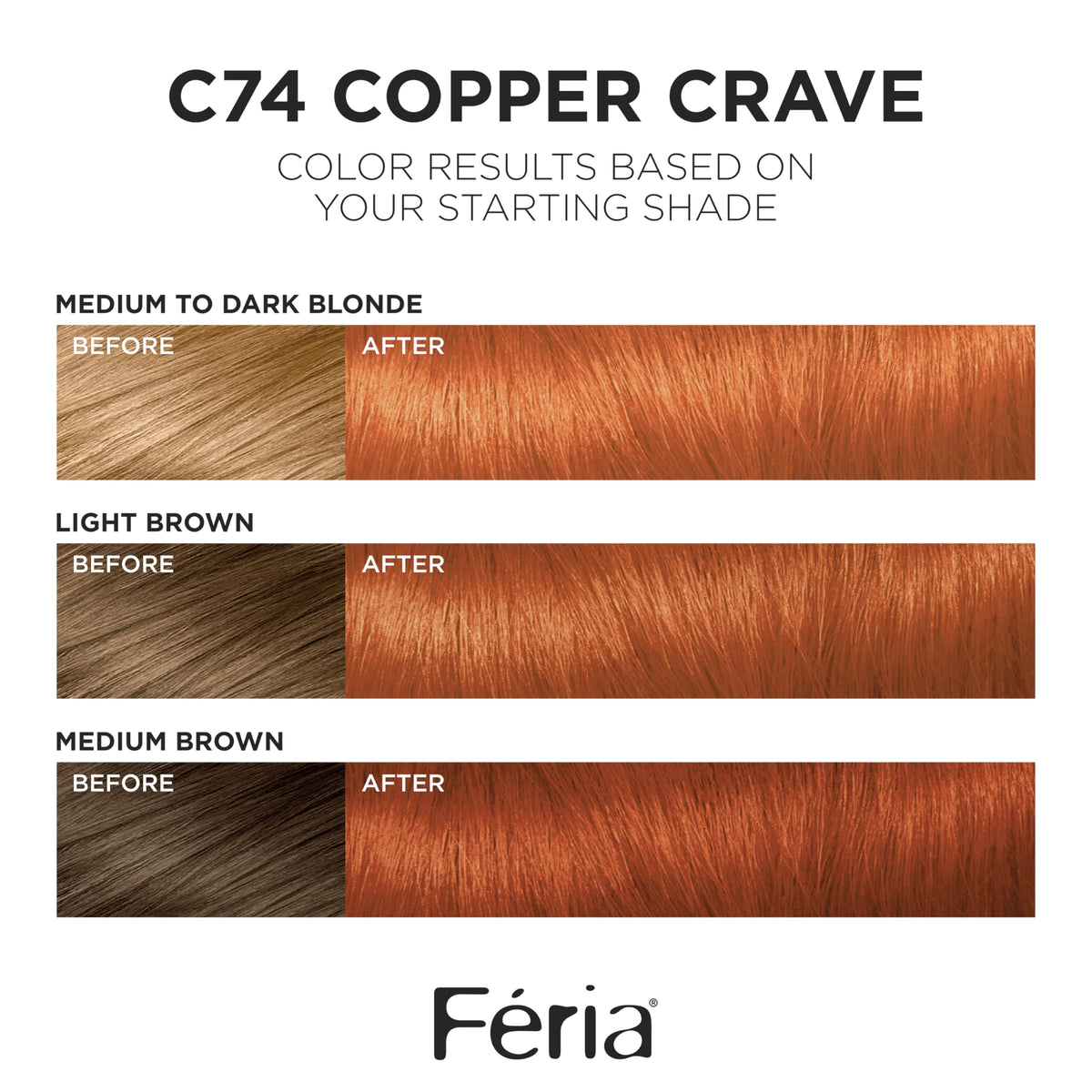 L'Oreal Paris Feria C74 Copper Crave Hair Color swatch