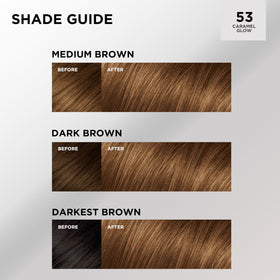 L'Oreal Paris Feria Hair Color 53 Caramel Glow on model's hair