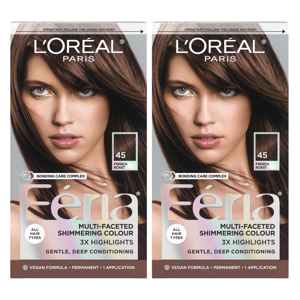 L'Oreal Paris Feria Hair Color Kit front view, French Roast shade