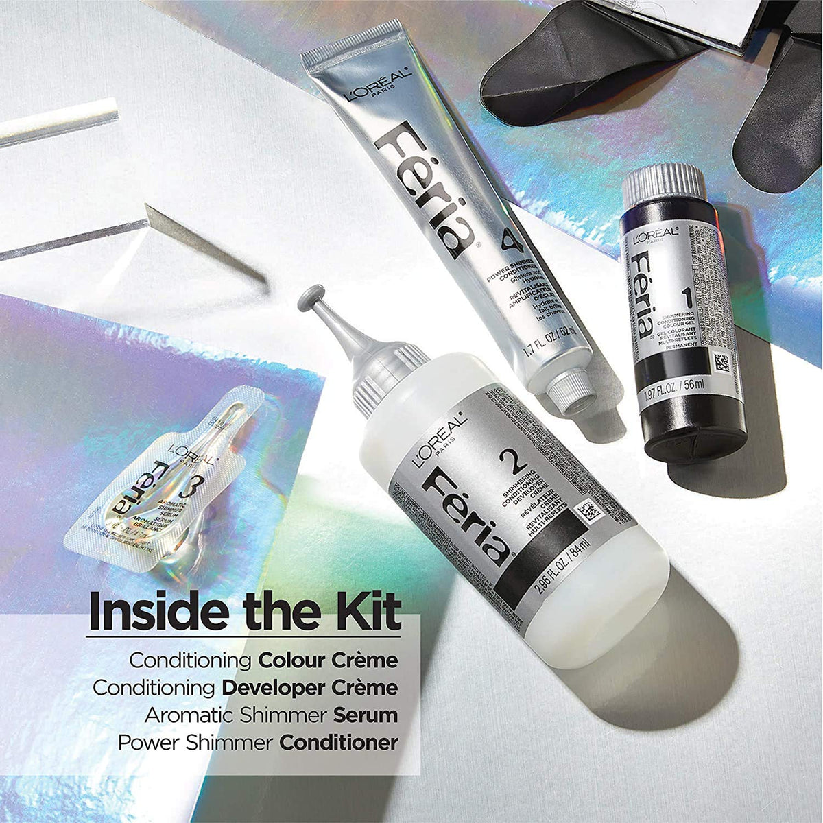 L'Oreal Paris Feria Hair Dye Kit contents and packaging