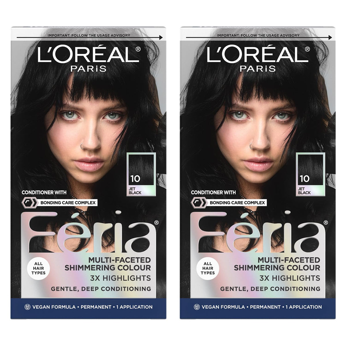 L'Oreal Paris Feria Jet Black hair dye kit front view