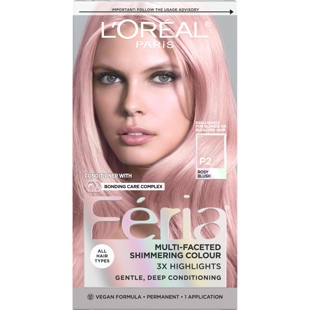 L'Oreal Paris Feria Multi-Faceted Shimmering Hair Color P2 Rosy Blush pack front view
