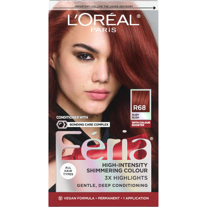 L'Oreal Paris Feria R68 Ruby Rush hair dye kit front view