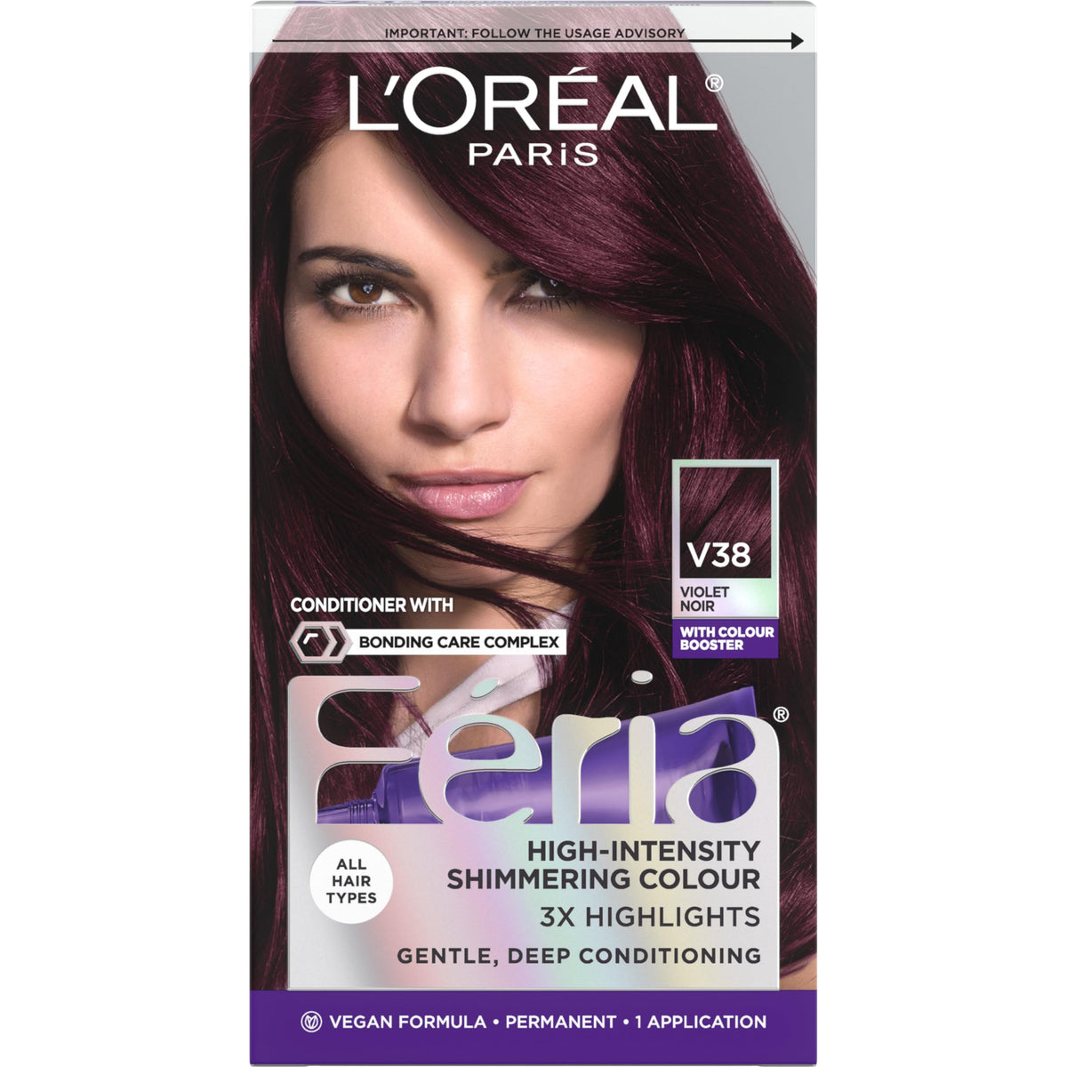 L'Oreal Paris Feria V38 Violet Noir hair dye kit front view