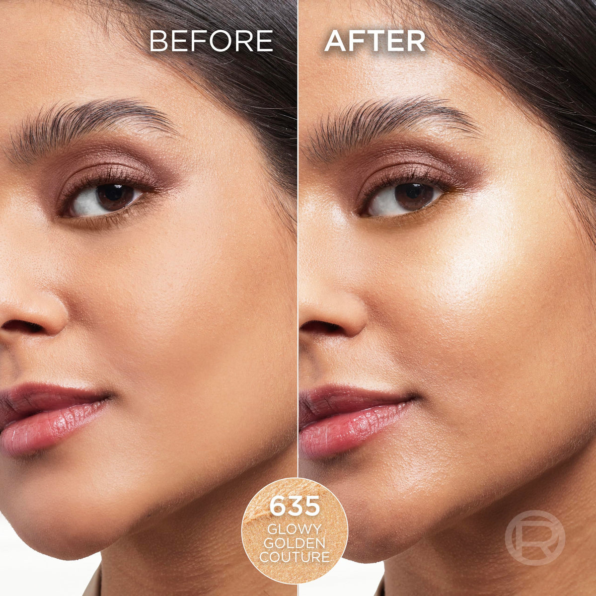 L'Oreal Paris highlighter stick application on cheekbone