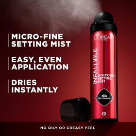 L'Oreal Paris Infallible 3-Second Setting Spray mist application
