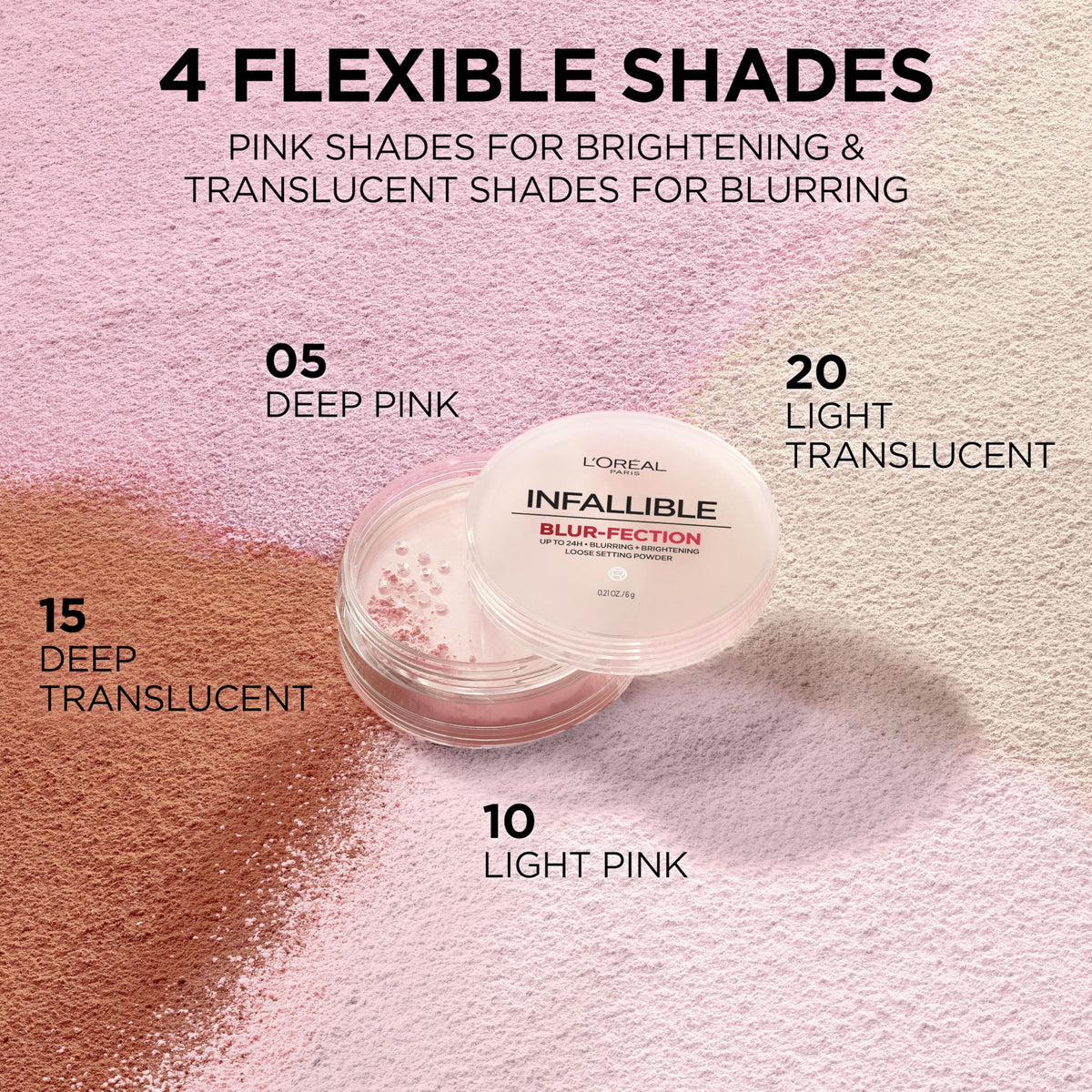 L'Oreal Paris Infallible Blur-fection Loose Setting Powder in use during makeup application