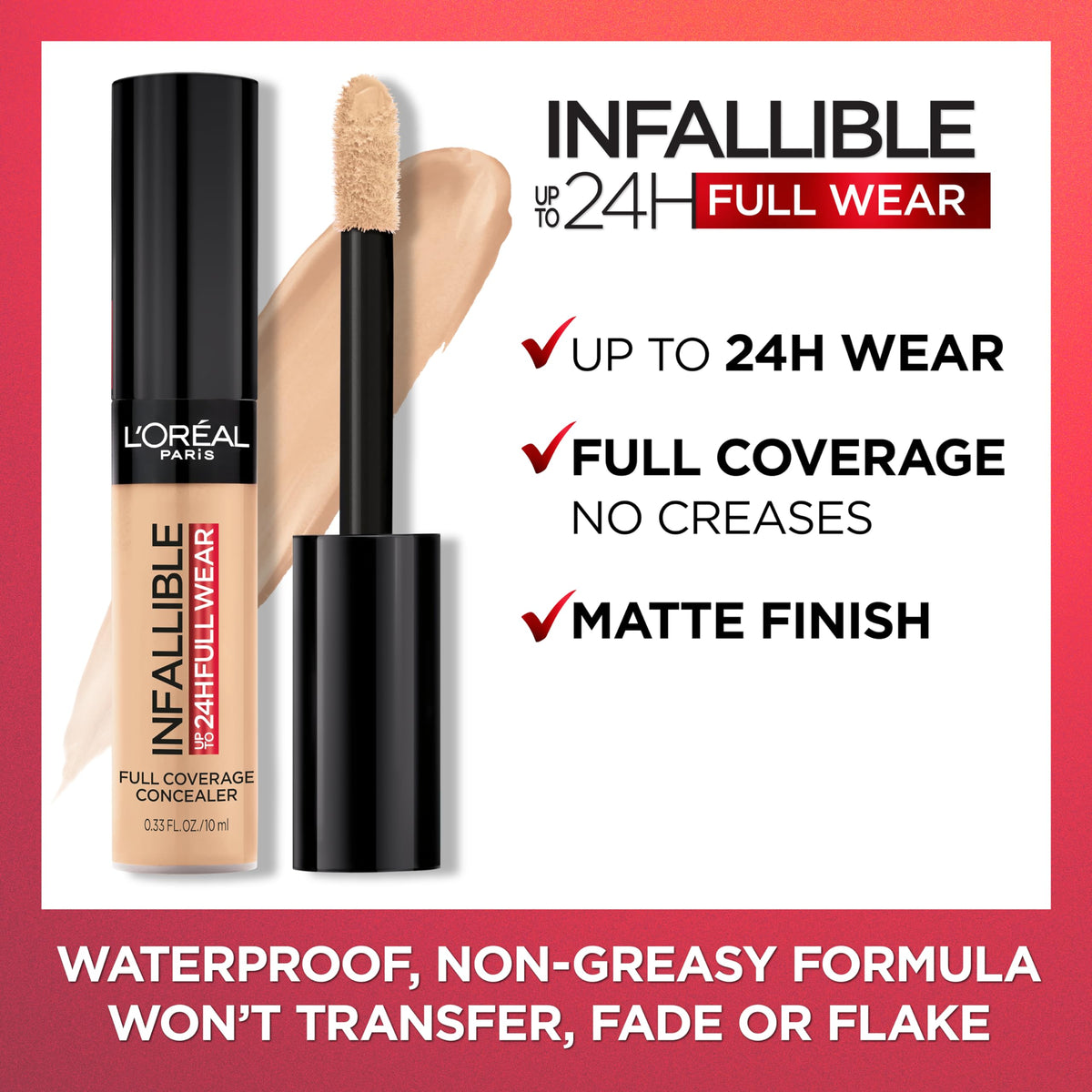 L'Oreal Paris Infallible Full Wear Concealer with makeup tools