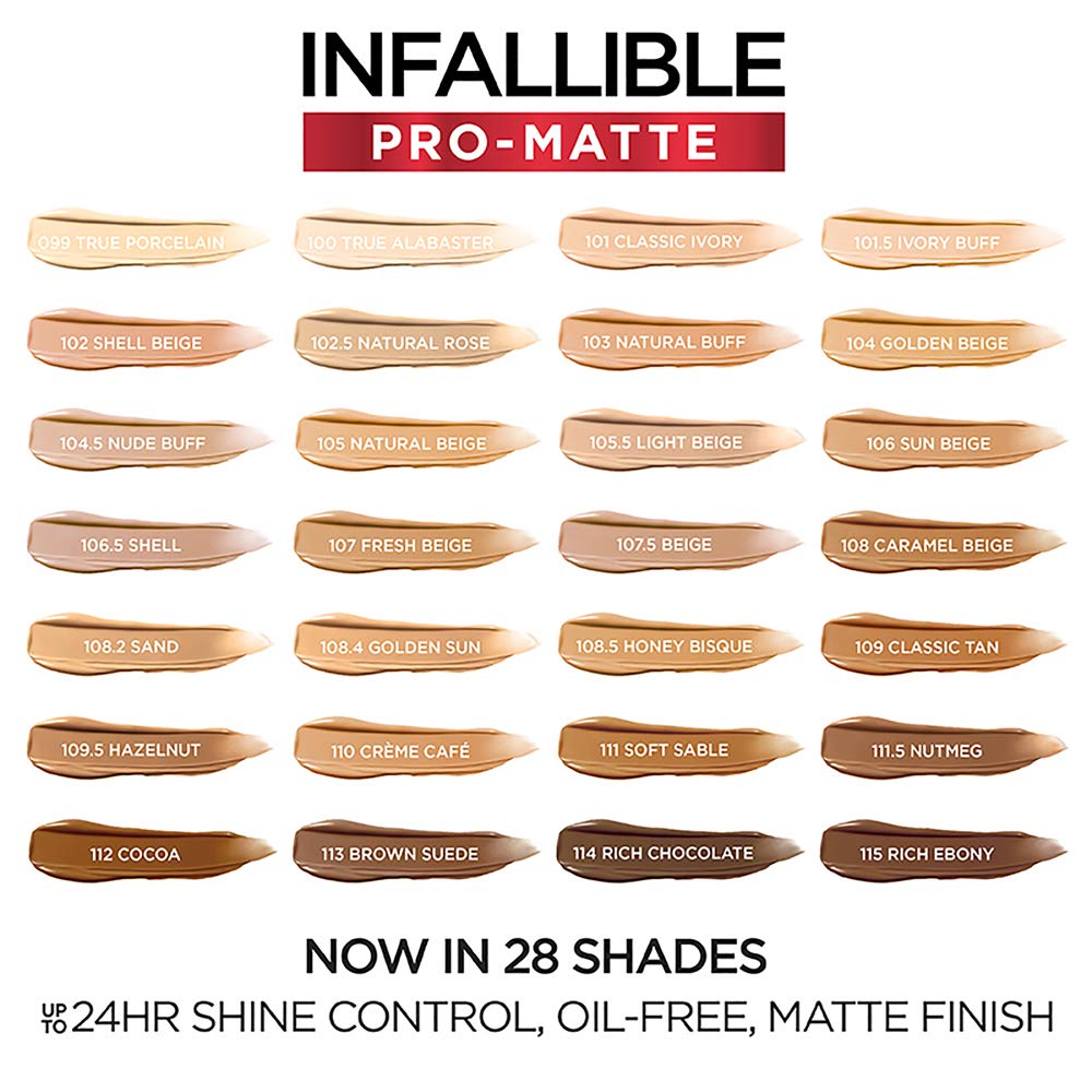 L'Oreal Paris Infallible Pro-Matte Foundation Shell 106.5 with makeup brush