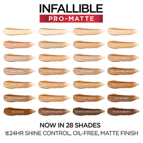 L'Oreal Paris Infallible Pro-Matte Foundation Shell 106.5 with makeup brush