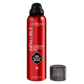 L'Oreal Paris Infallible XL Setting Spray Mist front view, clear bottle