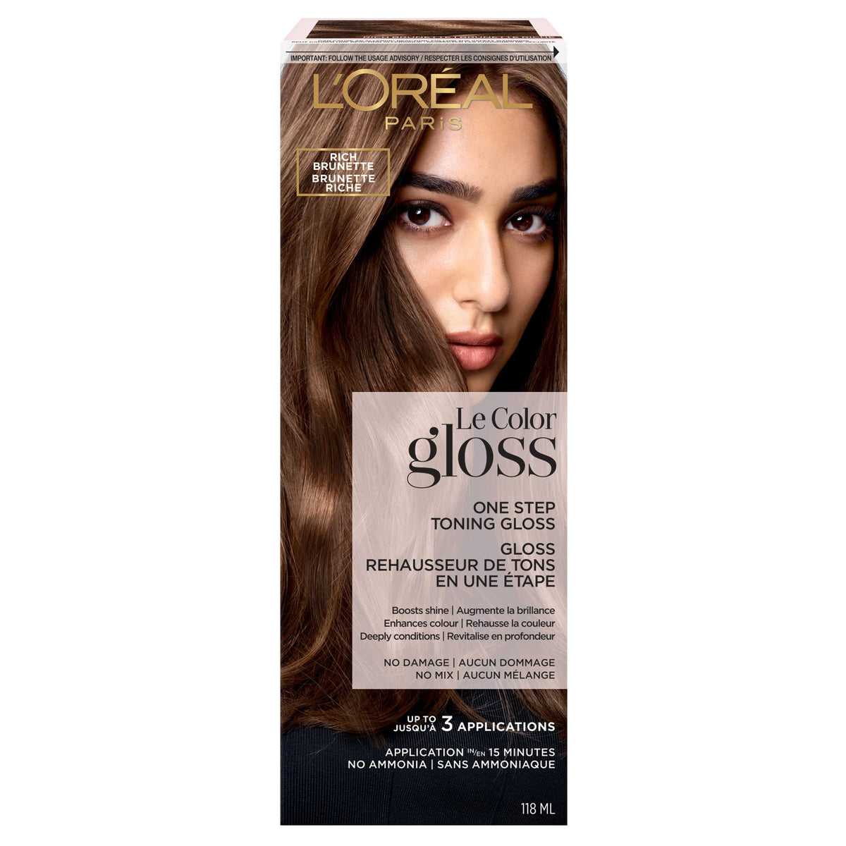 L'Oreal Paris Le Color One Step Toning Hair Gloss Rich Brunette 150g front view