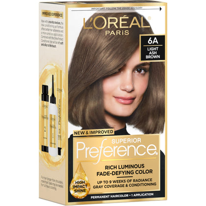 L'Oreal Paris Light Ash Brown 6A Hair Color Kit front view