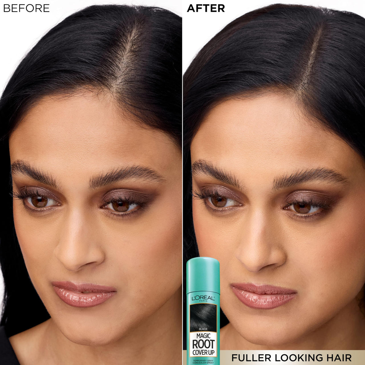 L'Oreal Paris Magic Root Cover Up Gray Hair Spray application process