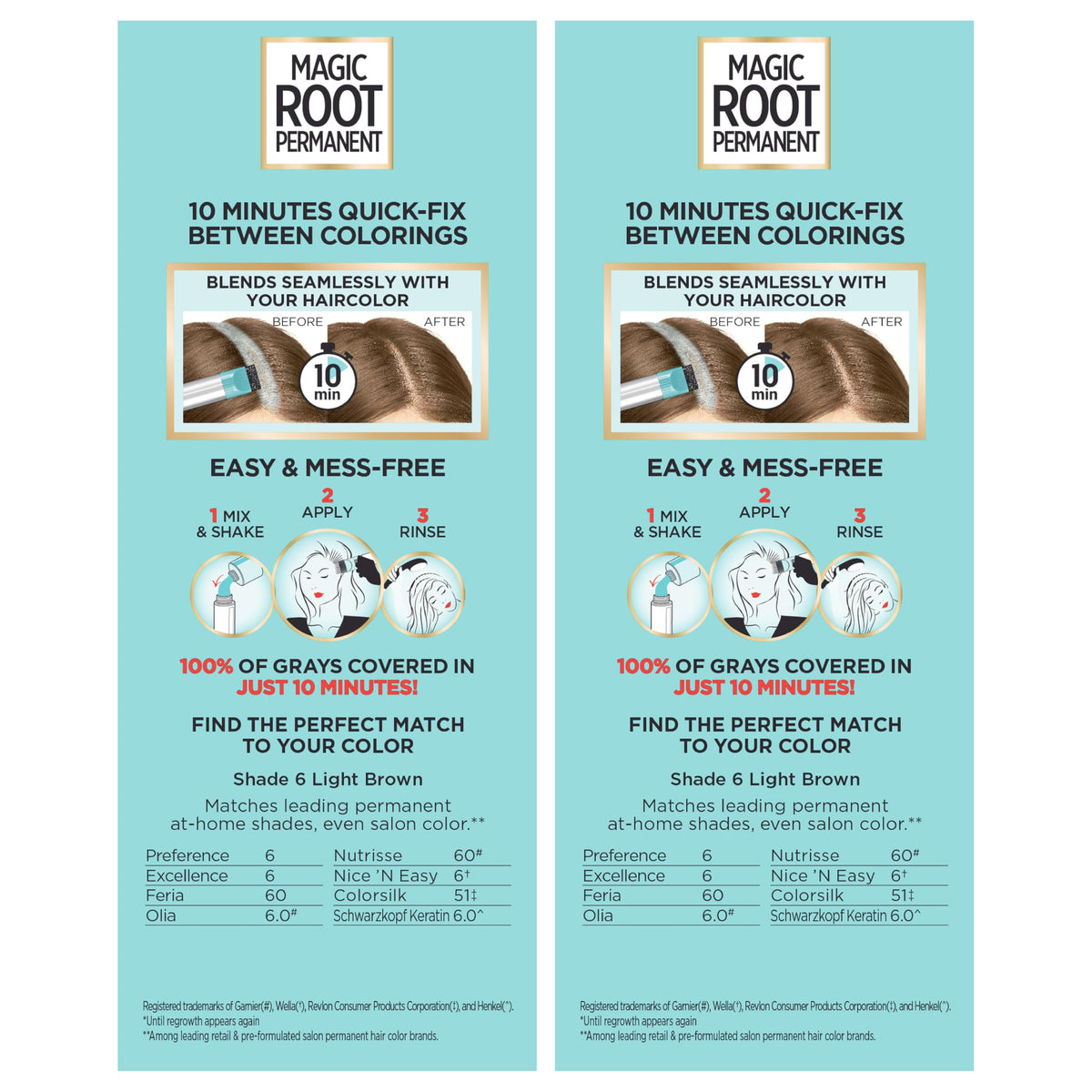 L'Oreal Paris Magic Root Hair Color Kit 6 Light Brown shade swatch